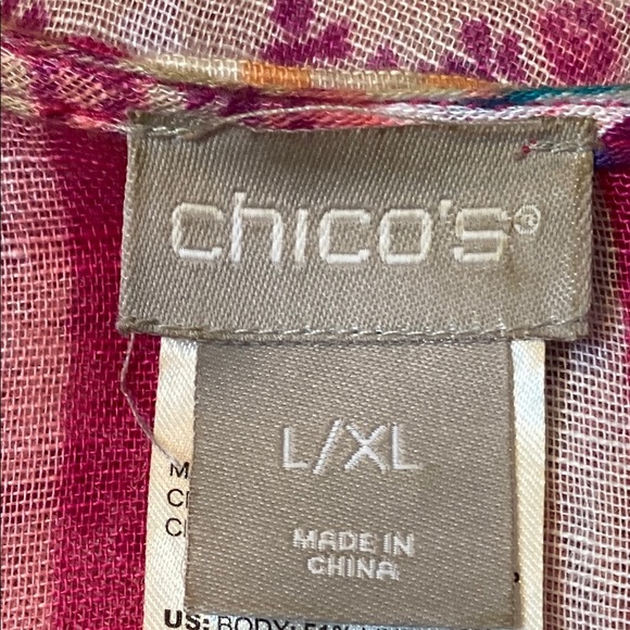 Chico's Blue and Pink Kimono with Fringe Detail - Picture 3 of 14